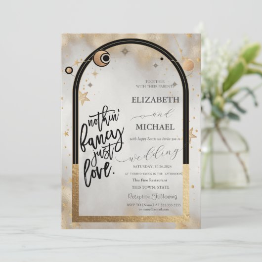 Invitation Soleil Or Céleste Et Lune Galaxie Étoiles Mariage (Debout devant)