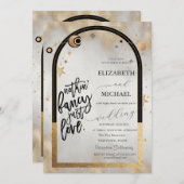 Invitation Soleil Or Céleste Et Lune Galaxie Étoiles Mariage (Devant / Derrière)