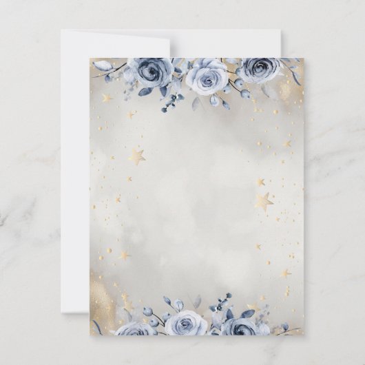 Invitation Soleil Or Céleste, Lune Bleue Étoiles Roses (Dos)