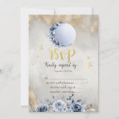 Invitation Soleil Or Céleste, Lune Étoiles Roses RSVP (Devant)