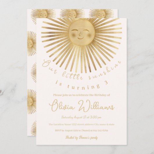 Invitation Soleil Or Joyeux Soleil (Devant / Derrière)