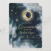 Invitation Soleil Or, Lune, Étoiles Ciel de nuit Quinceanera (Devant / Derrière)
