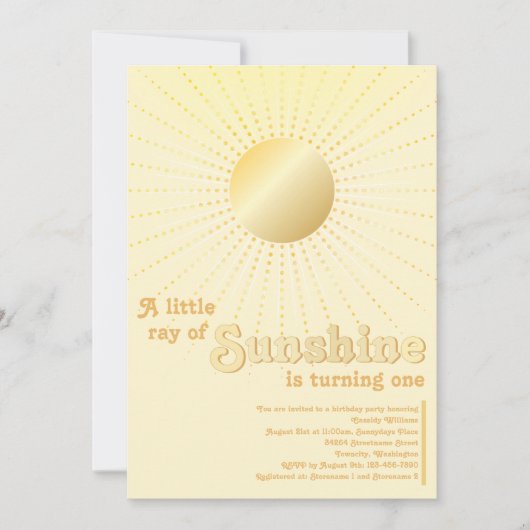 Invitation Soleil Or Premier Anniversaire (Devant)