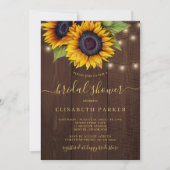 Invitation Soleil rustique or script bois douche nuptiale (Devant)