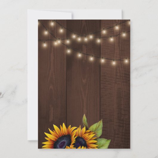 Invitation Soleil rustique or script bois douche nuptiale (Dos)