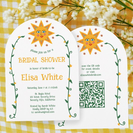 Invitation Soleil & Vines Boho Arch Whimsical CUSTOM QR Bride