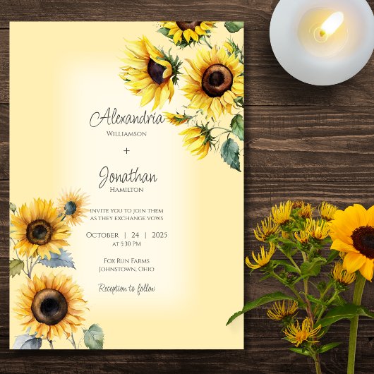 Invitation Soleils Rustiques sur un Mariage Or Pâle Délavé