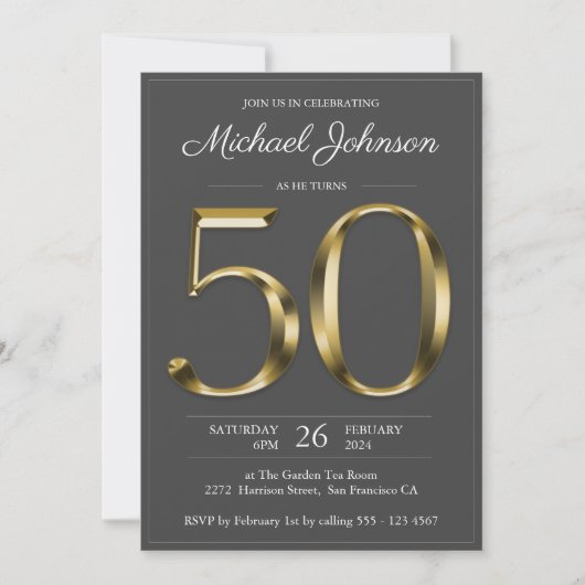 Invitation Solid Gold 50e anniversaire Dark Grey Party (Devant)