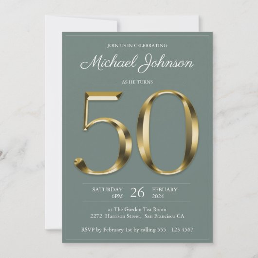 Invitation Solid Gold 50e anniversaire Sage Green Classy Part (Devant)