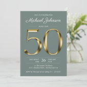 Invitation Solid Gold 50e anniversaire Sage Green Classy Part (Debout devant)