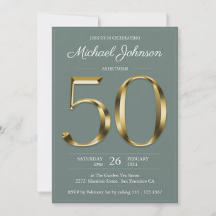 Invitation Solid Gold 50e anniversaire Sage Green Classy Part