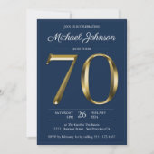 Invitation Solid Gold Text Marine Blue Classy 70e anniversair (Devant)