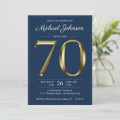 Invitation Solid Gold Text Marine Blue Classy 70e anniversair (Debout devant)