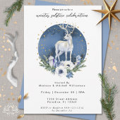 Invitation Solstice d'hiver Deer Bleu Blanc Noël