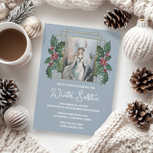 Invitation Solstice d'hiver Déesse Nature Boho Holly