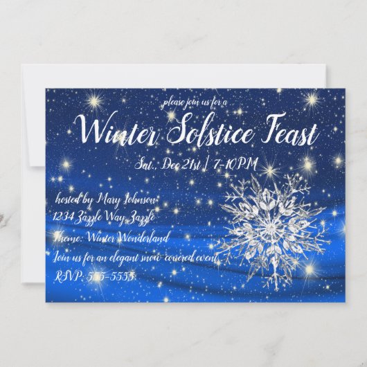 Invitation Solstice d'hiver Snowflakes sur Blue (Devant)