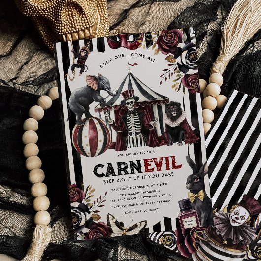 Invitation Sombre Cirque Soirée CARN-EVIL Halloween