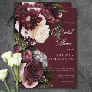 Invitation Sombre Élégant Bourgogne & Crème Fleurs Mariage