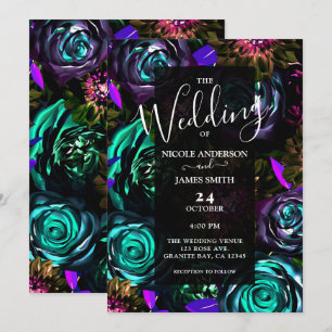 Invitation Sombre Merveilleux Glamour Floral Fleurs Mariage