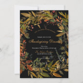Invitation Sombre Noir Rustique Wreath Thanksgiving Diner Inv (Devant)