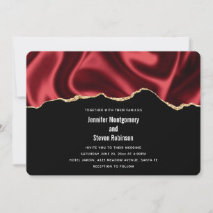 Invitation Sombre Rouge Glam Wavy Satin Résumé Mariage de con