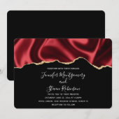 Invitation Sombre Rouge Glam Wavy Satin Résumé Mariage de con (Devant / Derrière)
