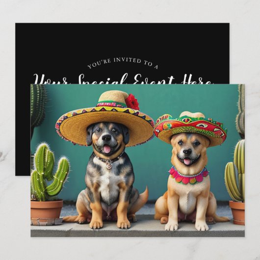 Invitation sombreros chiens (Devant / Derrière)