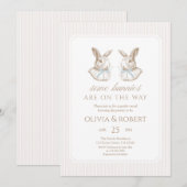 Invitation Some Bunnies Are On The Way Blue Bow Twin (Devant / Derrière)