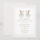 Invitation Some Bunnies Are Turning One brothers Birthday (Devant / Derrière)