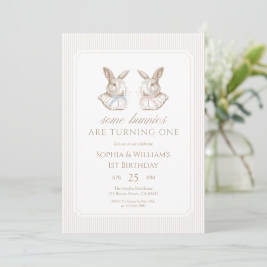 Invitation Some Bunnies Are Turning One siblings Birthday (Debout devant)