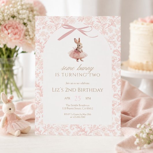 Invitation Some Bunny a deux ans Tutu Rose Anniversaire