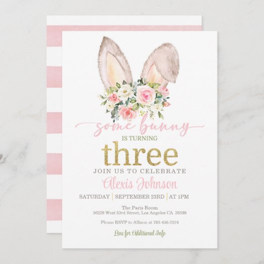 Invitation Some Bunny a Trois Ans (Devant / Derrière)