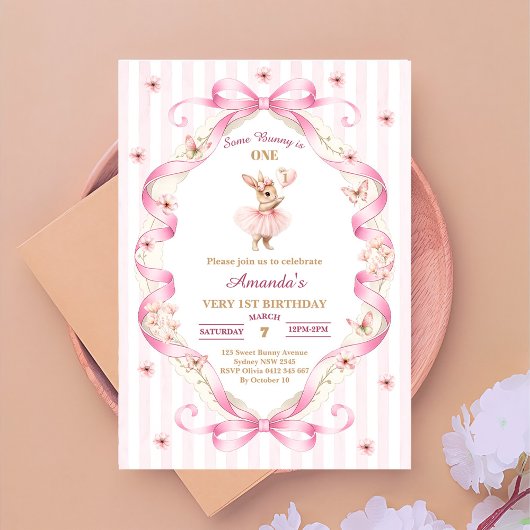 Invitation Some Bunny a un an Ruban Rose Gingham 1er Annivers