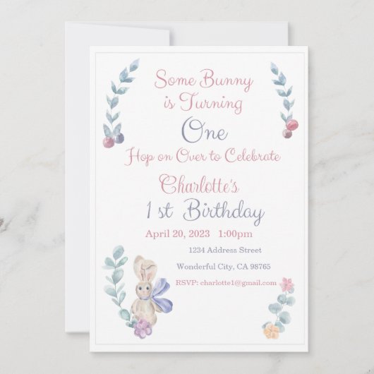Invitation Some Bunny a une invitation, Bunny One Party, 1er (Devant)