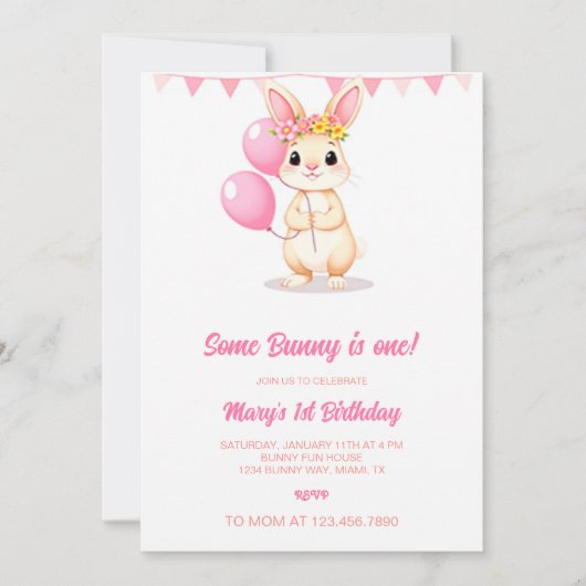 Invitation Some Bunny a une invitation, Some Bunny a un an (Devant)