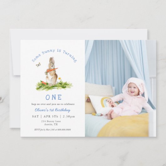 Invitation Some Bunny Boy 1st birthday  Photo (Devant)