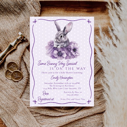 Invitation Some Bunny Is On The Way Purple Baby Shower