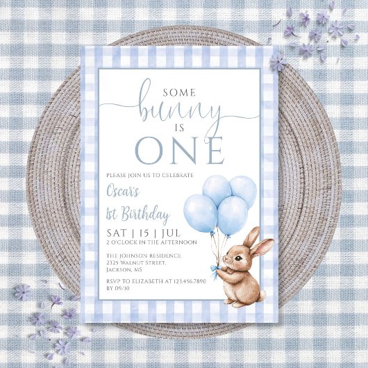 Invitation Some Bunny Is One Blue Balloons 1st Birthday Party
