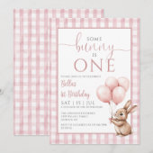 Invitation Some Bunny Is One Pink Balloons 1st Birthday Party (Devant / Derrière)