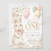 Invitation Some Bunny is One, Pink Bow Rabbit First Birthday  (Devant)