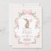 Invitation Some Bunny is One: Pink Bow Rabbit First Birthday  (Devant)