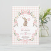 Invitation Some Bunny is One: Pink Bow Rabbit First Birthday  (Debout devant)
