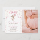Invitation Some Bunny Pink Bow Floral Baby Shower Photo (Devant)