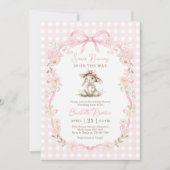 Invitation Some Bunny Pink Bow Gingham Baby Shower (Devant)
