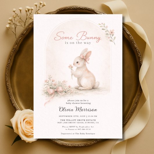 Invitation Some Bunny Pink Bow Spring Baby Shower