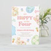 Invitation Some Bunny So Hoppy To Be Four Pastel Birthday (Debout devant)