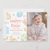 Invitation Some Bunny So Hoppy To Be Four Pastel Birthday (Devant)