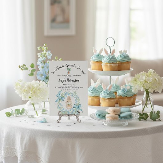 Invitation Some Bunny Special Is Coming Wreath Baby Shower 