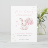 Invitation Some Bunny Spring Girl Pink Bunny First Birthday (Debout devant)