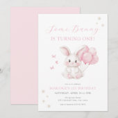 Invitation Some Bunny Spring Girl Pink Bunny First Birthday (Devant / Derrière)